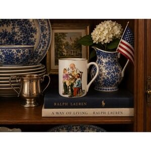 Norman Rockwell Museum The‎ Toy Maker Mug 1986 White Gold Rim Porcelain Vintage
